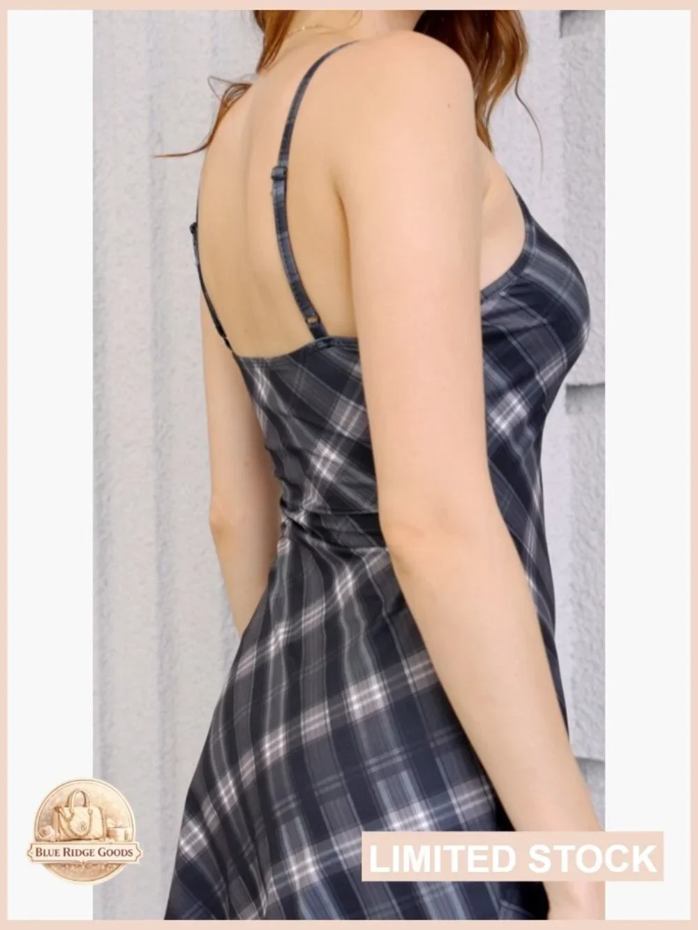 Plaid Spaghetti Strap Cami Dress Sleeveless Flared Hem Mini Y2K A-Line - Picture 5 of 5